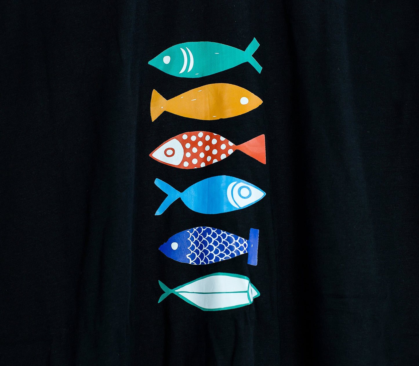 Unisex Black T-Shirt, Colorful Fishes
