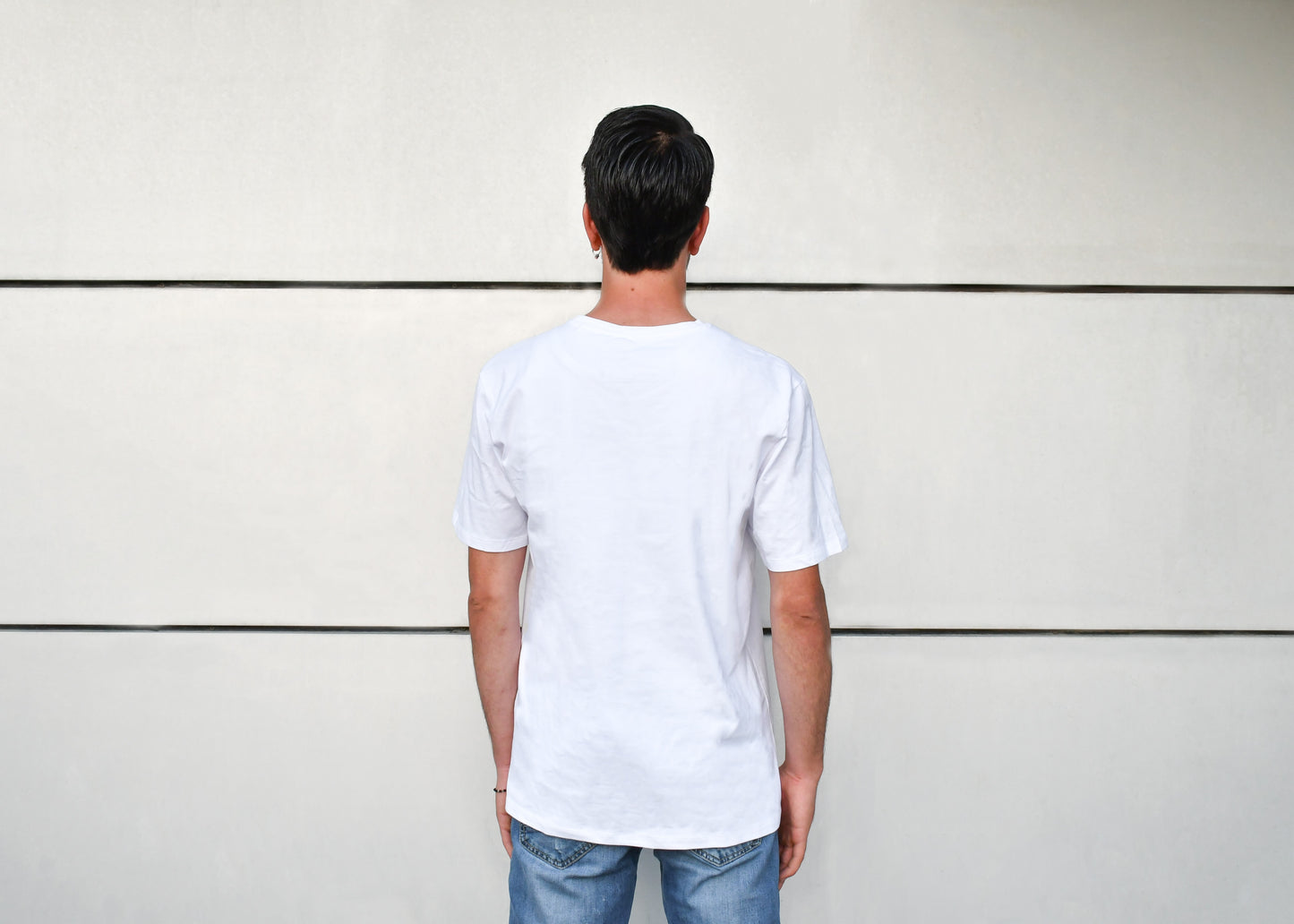 White T-Shirt with Jeans Pocket, Round Neck, Regular Fit - Cosmic Hippos