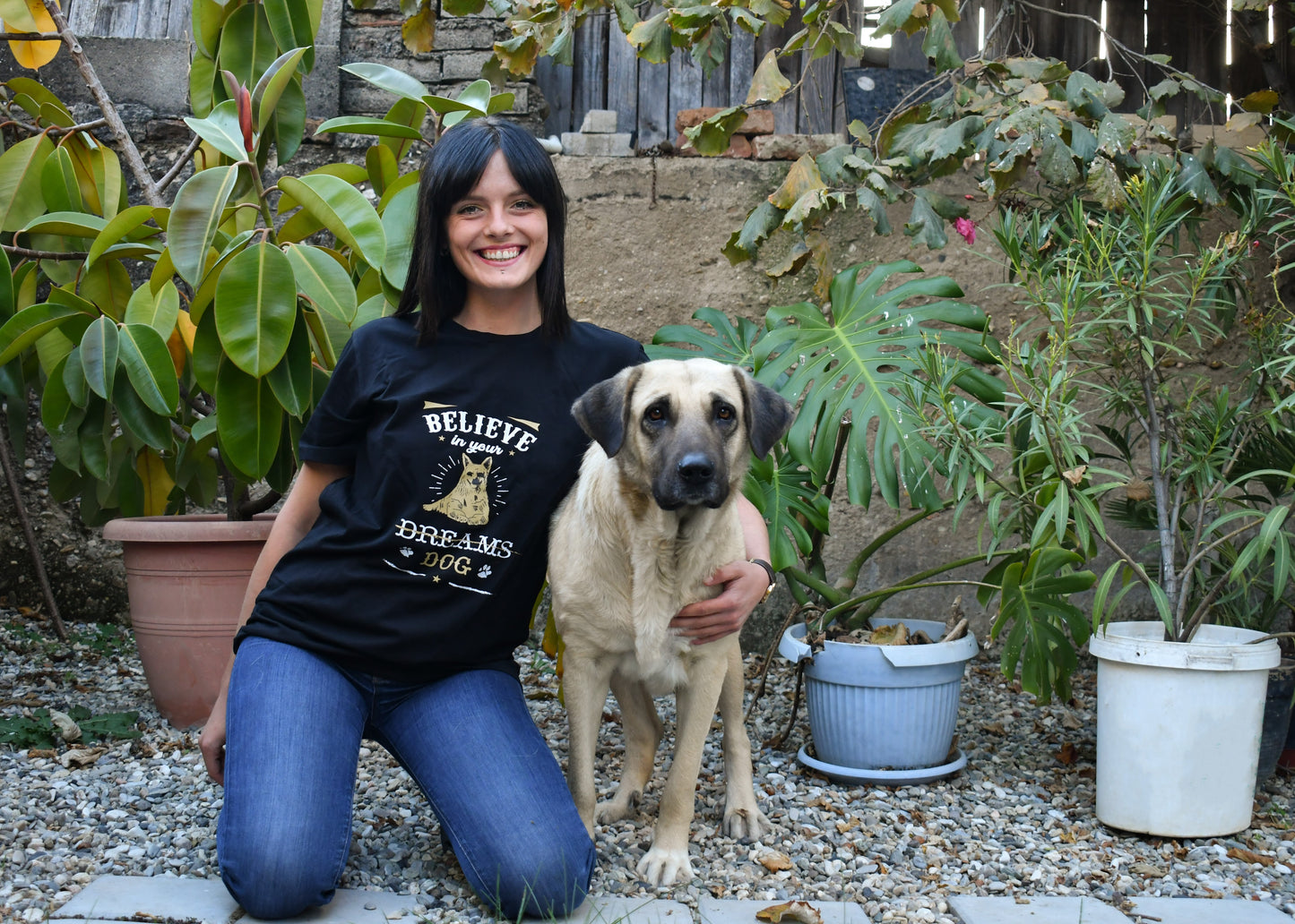 Women's Black T-Shirt, "Believe in your Dog" Round Neck, Regular Fit - Cosmic Hippos