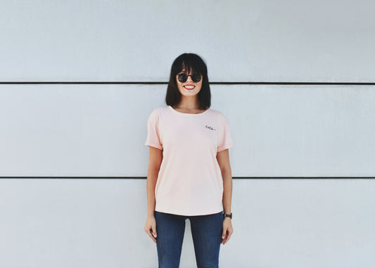 Pink T Shirt- With 'Bold' Embroidery, Round Neck, Regular Fit - Cosmic Hippos