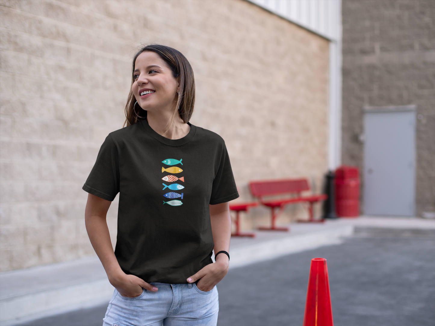 Partner Black T-Shirts, Colorful Fishes