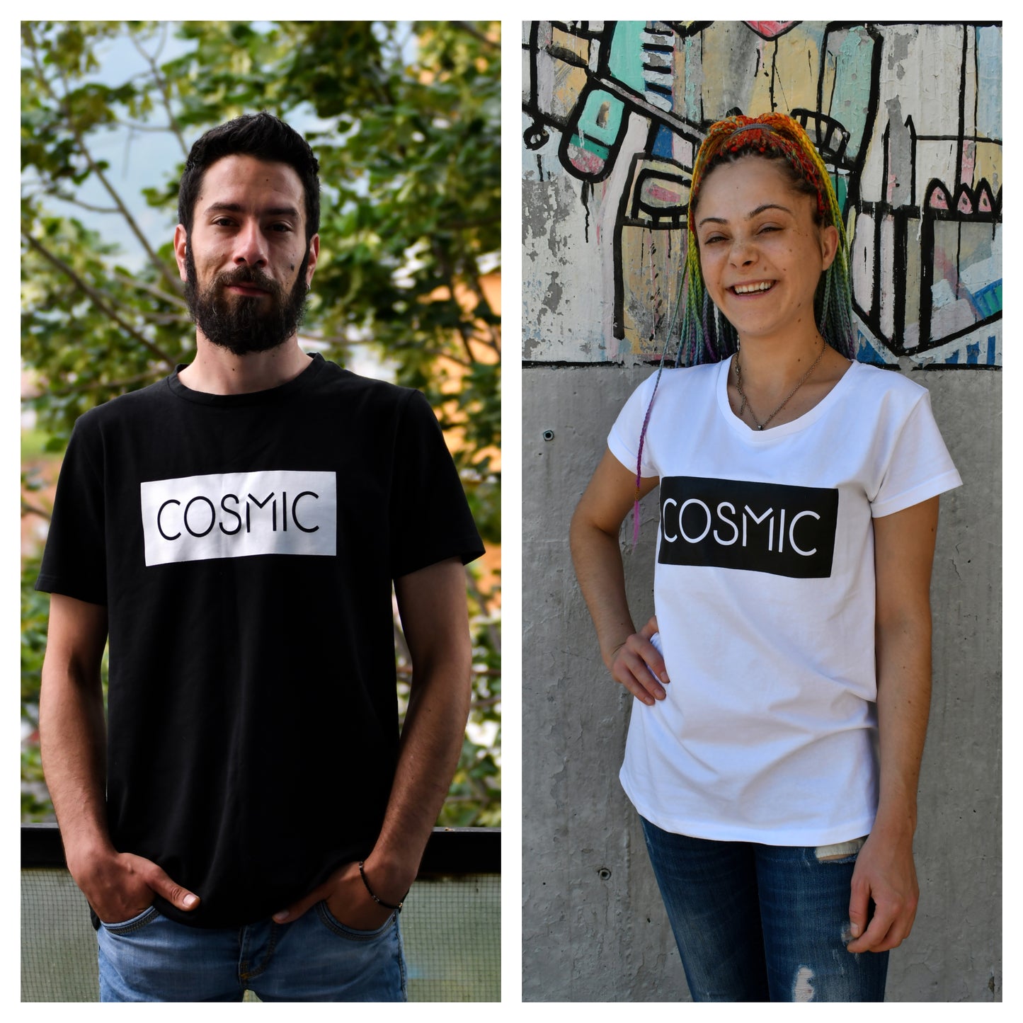 "Cosmic" Black and White Partner T-Shirts - Cosmic Hippos