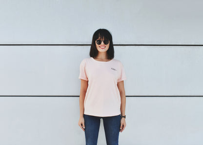 Pink T Shirt- With 'Bold' Embroidery, Round Neck, Regular Fit - Cosmic Hippos