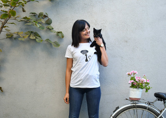 "Hello Hooman" White T-Shirt, Round Neck, Skinny Fit - Cosmic Hippos