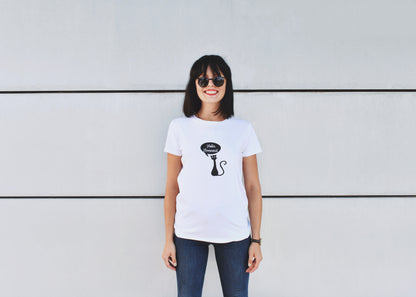 "Hello Hooman" White T-Shirt, Round Neck, Skinny Fit - Cosmic Hippos